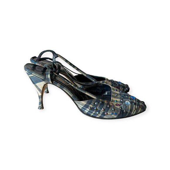 Vintage 1950s Herbert Levine‎ Plaid Rhinestone Slingback Pumps Size 7½ M - Picture 3 of 11